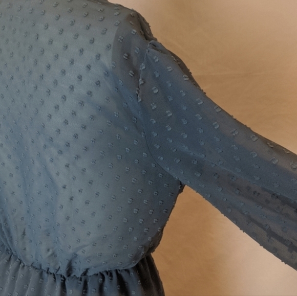 Goodnight Macaroon Blue Long Sleeve V Neck Simon Mini Dress with Built in Shorts - Picture 6 of 8